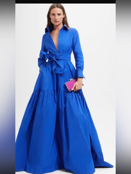 Carolina Herrera Dresses & Skirts - New Carolina Herrera with tag Elegant Royal Blue Maxi Shirt Dress with Waist Tie